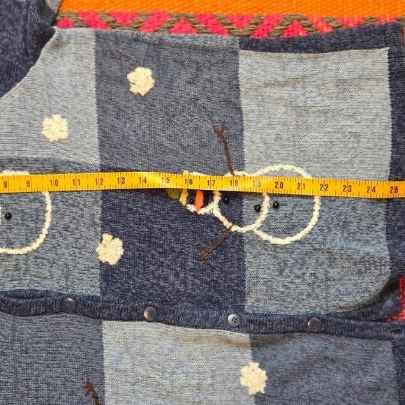 Vintage Nostalgic Blue Christmas Cardigan Snowman and Snowflakes Plus Size XL - Picture 10 of 10